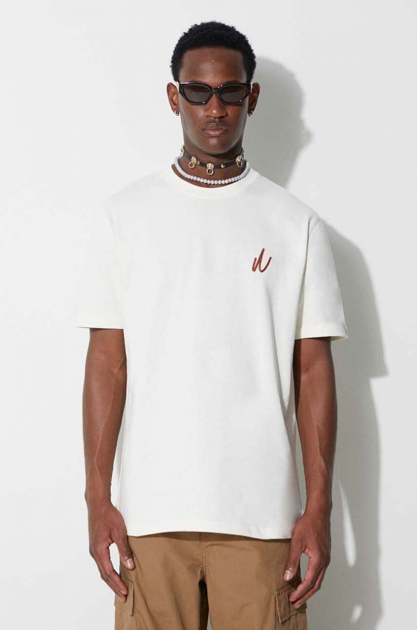 Bavlnené tričko Norse Projects Johannes Organic Chain Stitch N01.0648.0957, béžová farba, s nášivkou