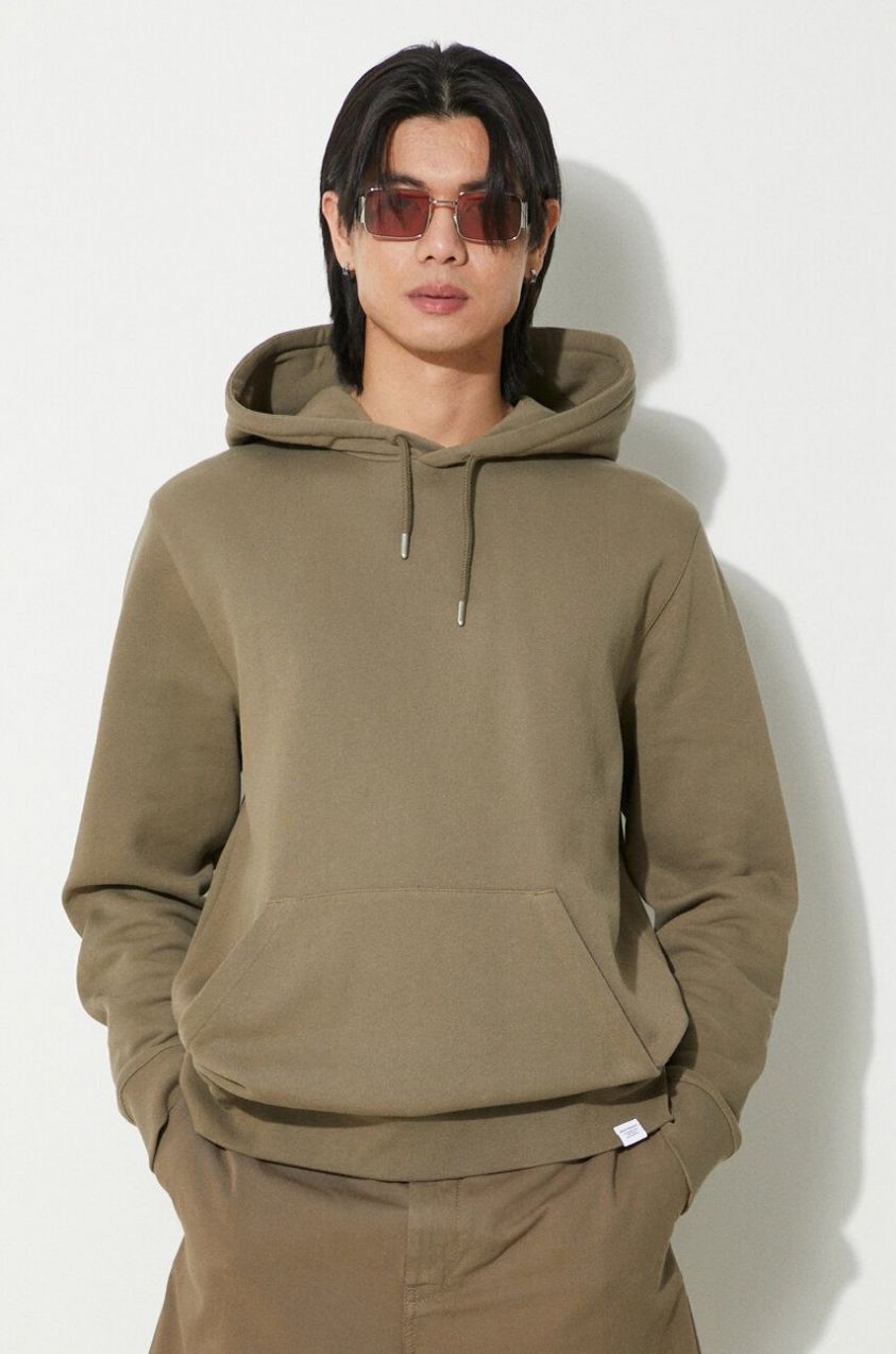 Bavlnená mikina Norse Projects Vagn Slim Organic pánska, zelená farba, s kapucňou, jednofarebná, N20.1276.8076