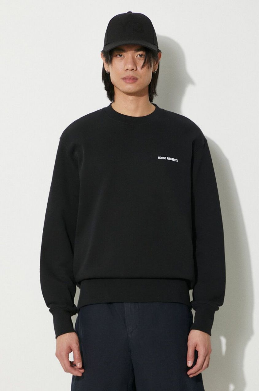 Bavlnená mikina Norse Projects Arne Relaxed Organic Logo pánska, čierna farba, s potlačou, N20.1302.9999