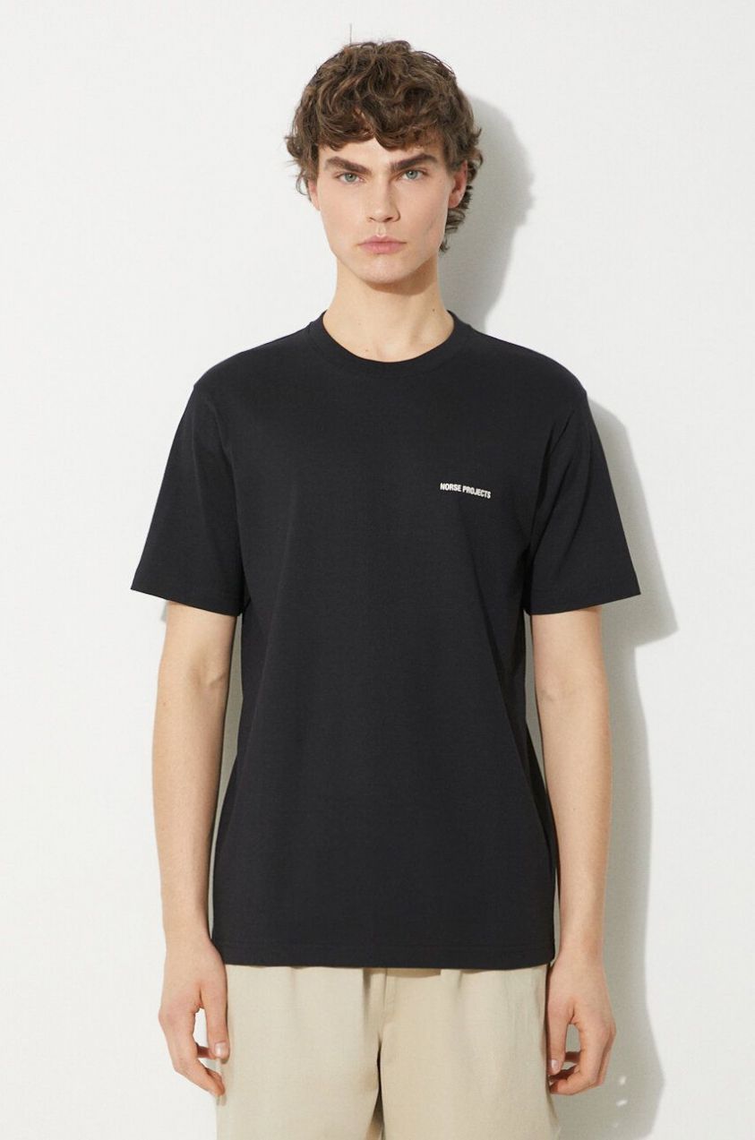 Bavlnené tričko Norse Projects Johannes Organic Logo pánske, čierna farba, jednofarebné, N01.0606.9999