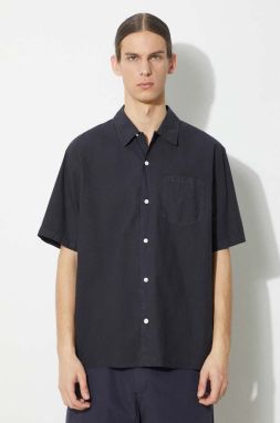 Košeľa Norse Projects Carsten Cotton Tencel pánska, tmavomodrá farba, regular, s klasickým golierom, N40.0579.7004