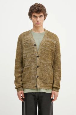 Vlnený kardigán Norse Projects Loki Wool Cotton Rib Cardigan zelená farba, N45.0618.8096