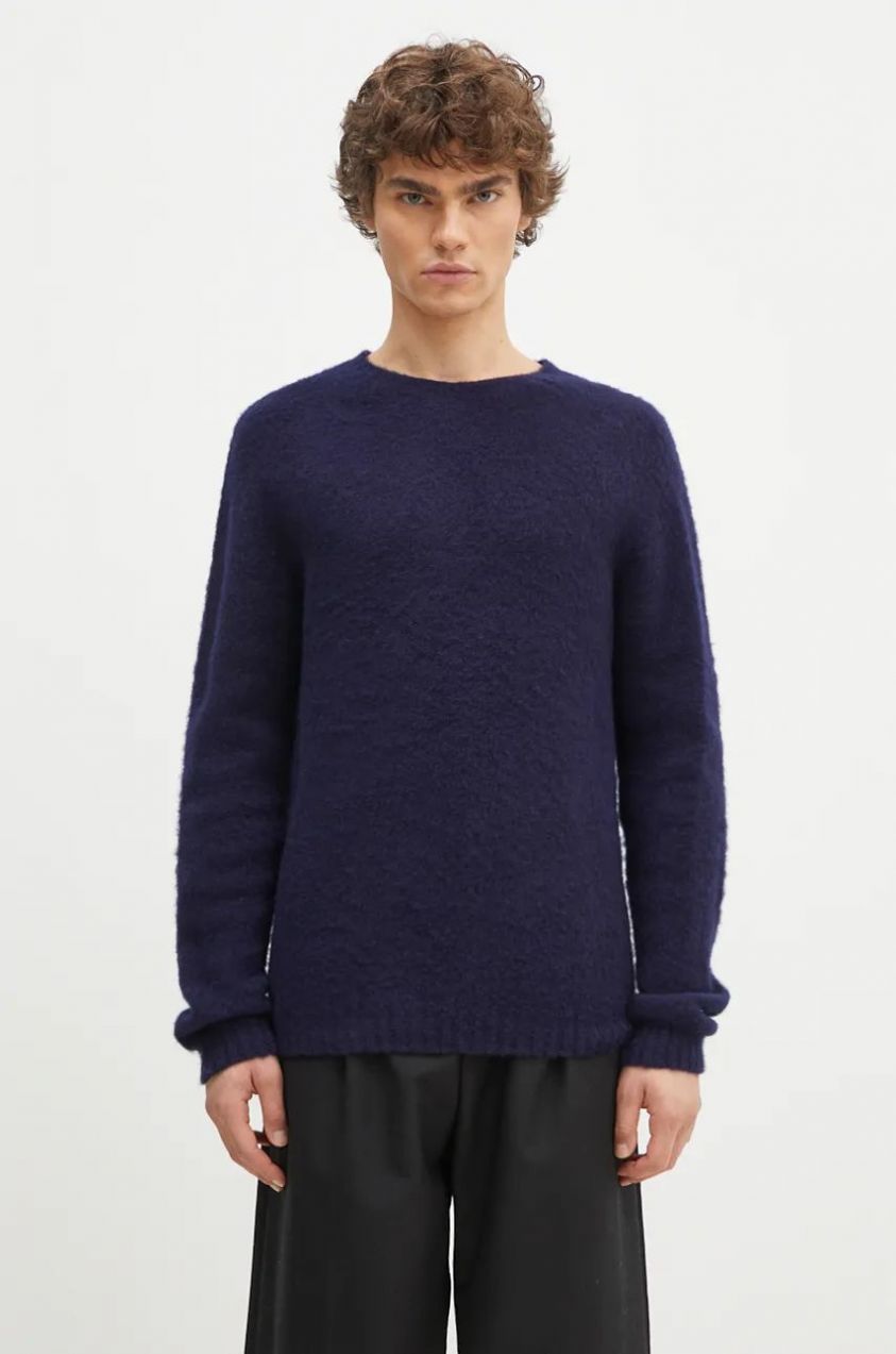 Vlnený sveter Norse Projects Birnir Brushed Lambswool pánsky, tmavomodrá farba, teplý, N45.0520.7004