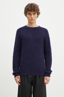 Vlnený sveter Norse Projects Birnir Brushed Lambswool pánsky, tmavomodrá farba, teplý, N45.0520.7004