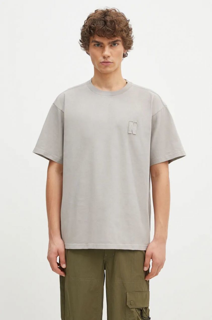 Bavlnené tričko Norse Projects Simon Loose Organic Heavy Jersey N Patch pánske, šedá farba, jednofarebné, N01.0667.1071