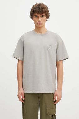 Bavlnené tričko Norse Projects Simon Loose Organic Heavy Jersey N Patch pánske, šedá farba, jednofarebné, N01.0667.1071