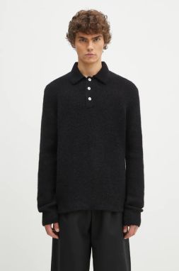 Vlnený sveter Norse Projects Rasmus Relaxed Brushed Polo pánsky, čierna farba, N45.0614.9999