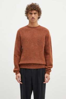 Vlnený sveter Norse Projects Birnir Brushed Lambswool pánsky, hnedá farba, N45.0520.4001