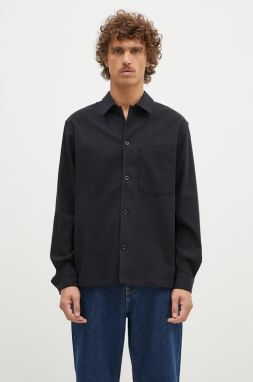 Košeľa s prímesou vlny Norse Projects Carsten Cotton Wool LS Shirt čierna farba, regular, s klasickým golierom, N40.0806.9999
