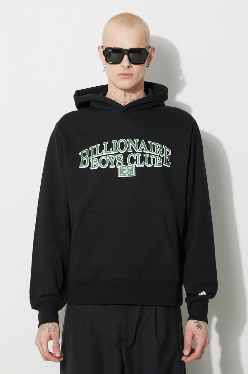Bavlnená mikina Billionaire Boys Club Scholar Popover pánska, čierna farba, s kapucňou, s potlačou, B23434