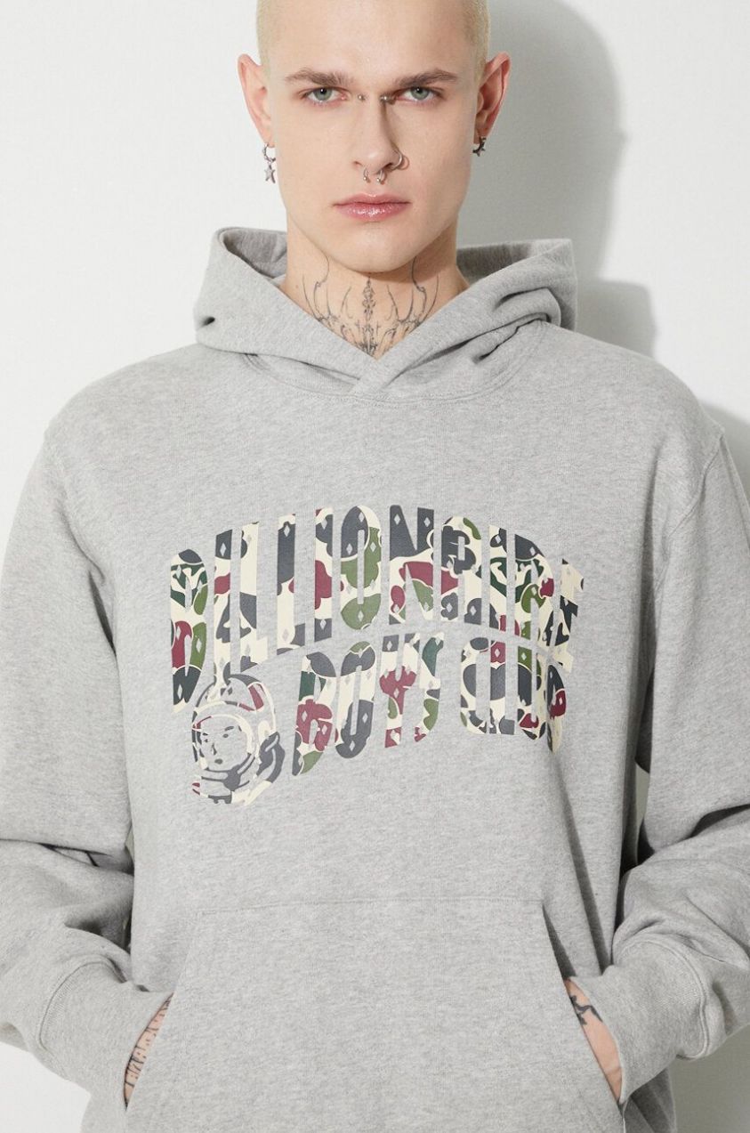 Bavlnená mikina Billionaire Boys Club Duck Camo Arch Logo Popover pánska, šedá farba, s kapucňou, s potlačou, B23432