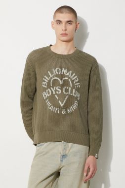 Bavlnený sveter Billionaire Boys Club Heart & Mind Stencil Logo Jumper zelená farba, teplý, B24224