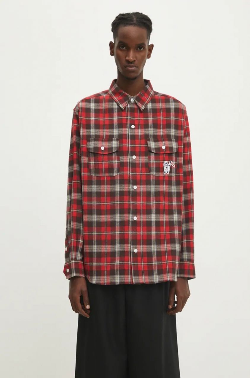 Bavlnená košeľa Billionaire Boys Club Longsleeve Check Shirt pánska, červená farba, regular, s klasickým golierom, B24322
