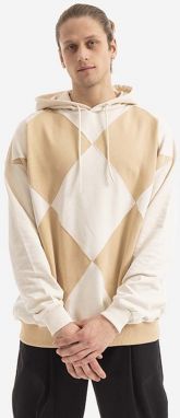 Bavlnená mikina Drôle de Monsieur Le Hoodie Argyle HO103 BEIGE pánska, béžová farba, s kapucňou, vzorovaná