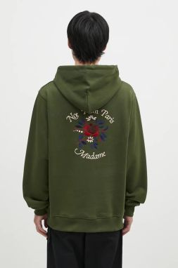 Bavlnená mikina Drôle de Monsieur Le Hoodie Slogan Fleurs pánska, zelená farba, s kapucňou, s nášivkou, E-HO169-CO127-KK