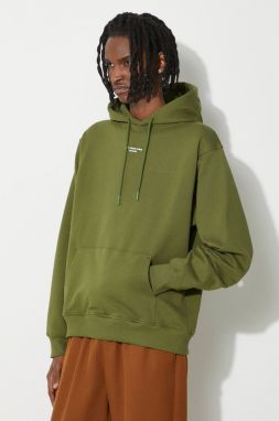 Bavlnená mikina Drôle de Monsieur Le Hoodie Slogan pánska, zelená farba, s kapucňou, jednofarebná, D-HO153-CO127-KK