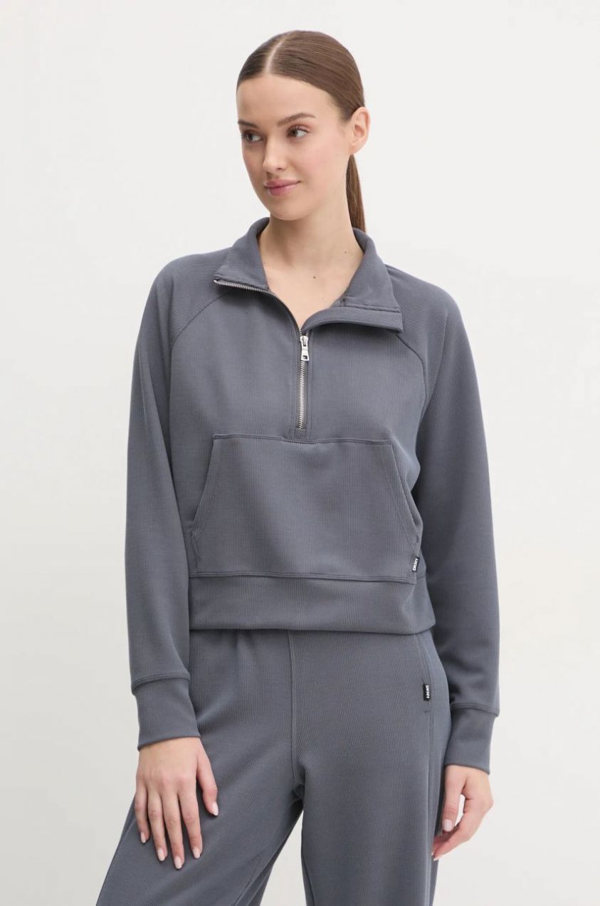 Mikina Dkny dámska, šedá farba, jednofarebná, DP5T1053