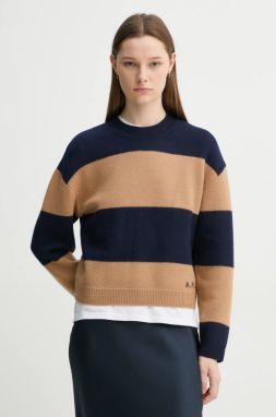 Vlnený sveter A.P.C. pull penny dámsky, tmavomodrá farba, s polorolákom, WVBDL.F23370