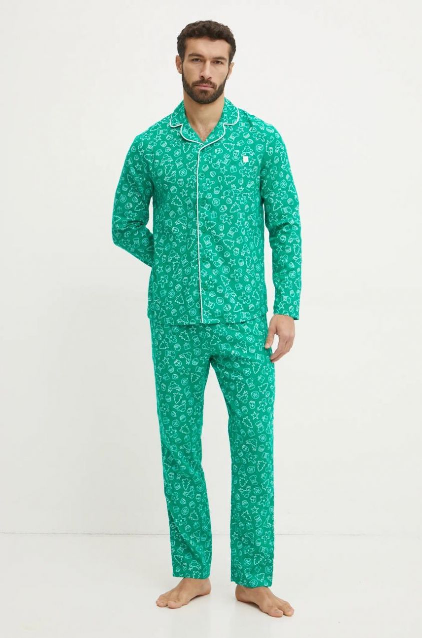 Bavlnené pyžamo United Colors of Benetton zelená farba, vzorovaná, 4XPR4P00B