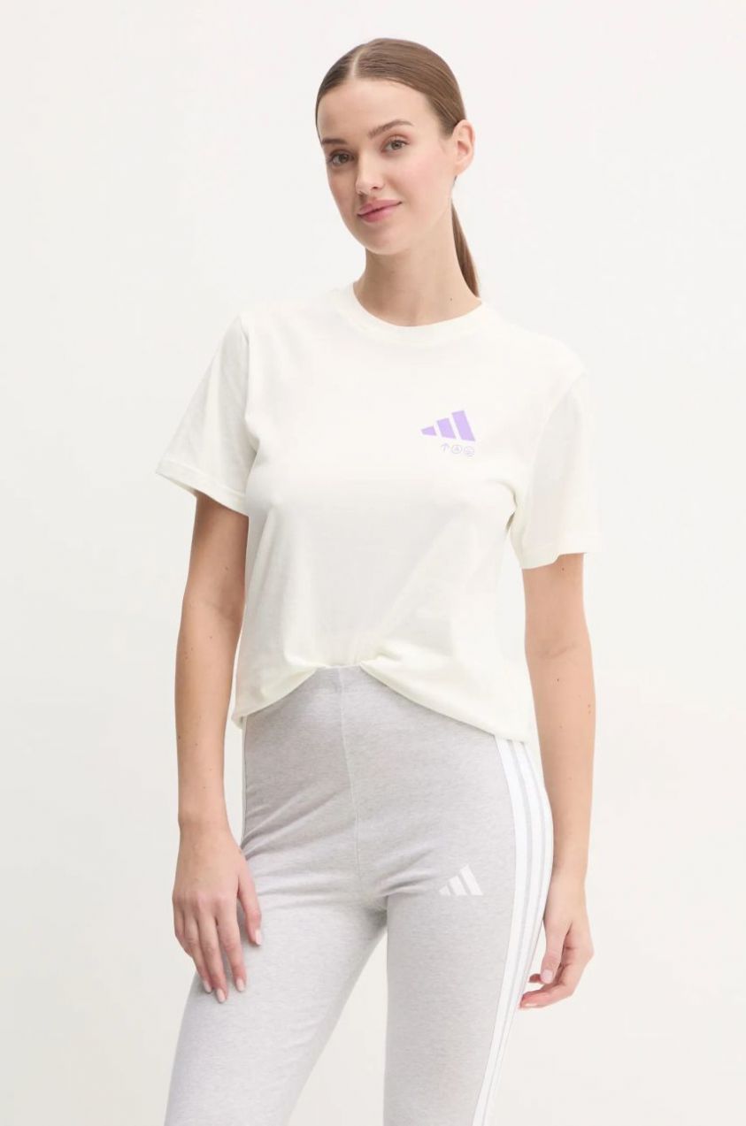 Bavlnené tričko adidas W L VERB TEE dámske, béžová farba, JN9072