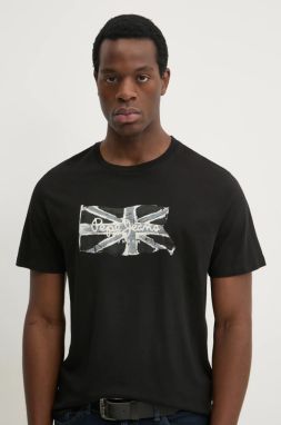 Bavlnené tričko Pepe Jeans FLAG BW pánske, čierna farba, s potlačou, PM509720