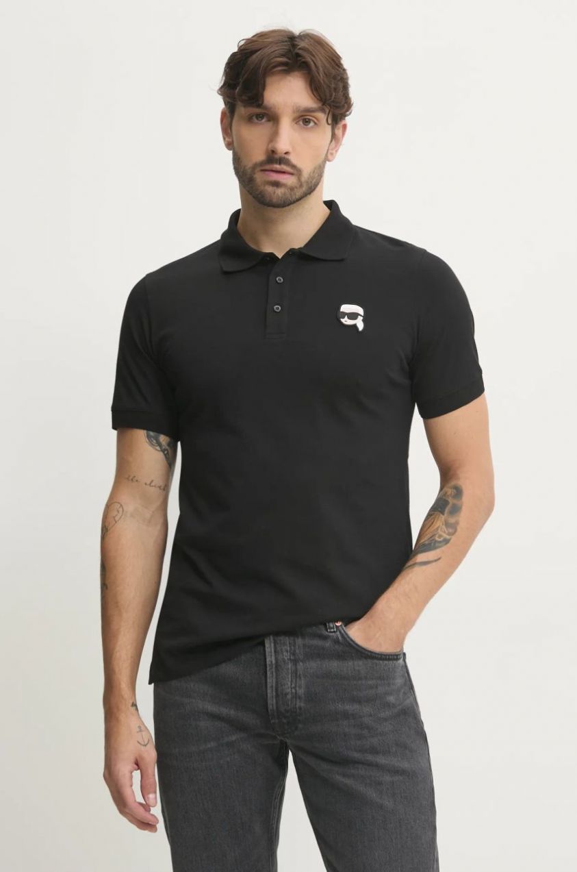 Bavlnené polo tričko Karl Lagerfeld čierna farba, s nášivkou, 500224.745710