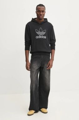 Bavlnená mikina adidas Originals OUTL TREF HDY pánska, čierna farba, s kapucňou, s nášivkou, JP1079