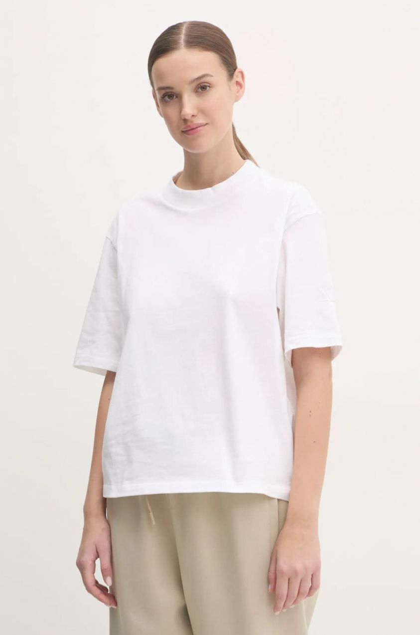 Bavlnené tričko adidas Essentials dámske, béžová farba, JD9995