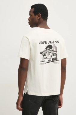 Bavlnené tričko Pepe Jeans DALTON TEE pánske, béžová farba, s potlačou, PM509722