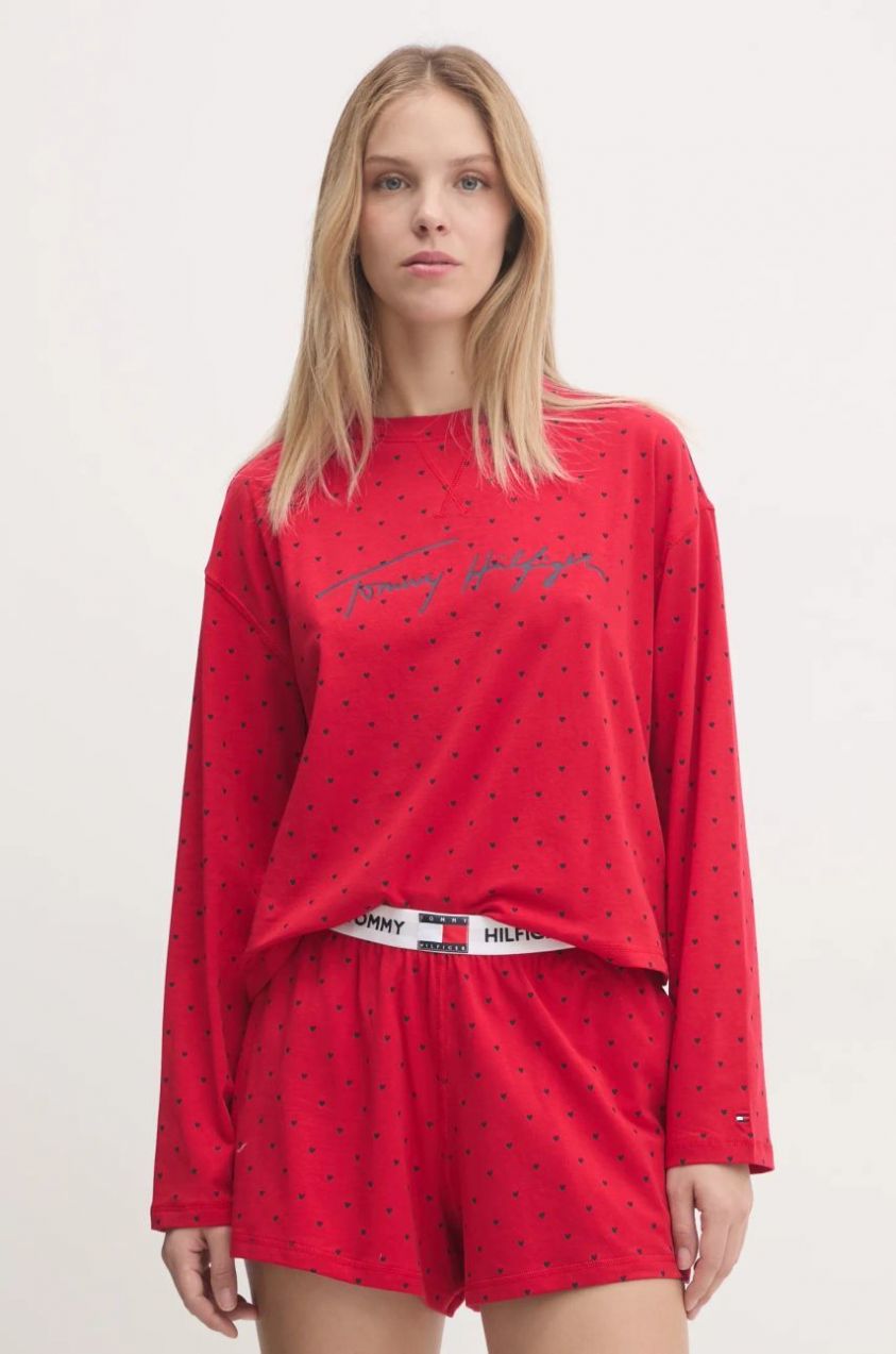 Pyžamo Tommy Hilfiger dámske, červená farba, UW0UW05649