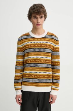 Vlnený sveter A.P.C. pull malcom pánsky, hnedá farba, WVBDS.H23372