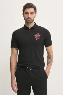 Bavlnené polo tričko Karl Lagerfeld čierna farba, s nášivkou, 551225.745400