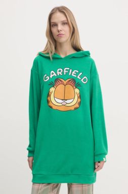 Fleecová mikina United Colors of Benetton x GARFIELD zelená farba, s kapucňou, s potlačou, 3DFQ3M06K