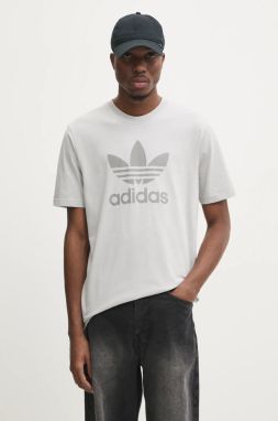 Bavlnené tričko adidas Originals TREFOIL T-SHIRT pánske, šedá farba, s potlačou, JP2548