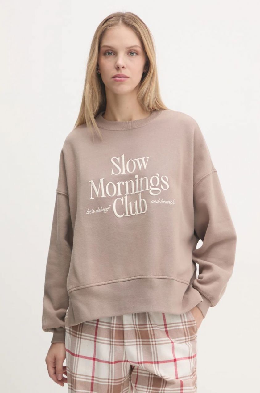 Mikina s kapucňou Abercrombie & Fitch béžová farba, s nášivkou, KI152-4247