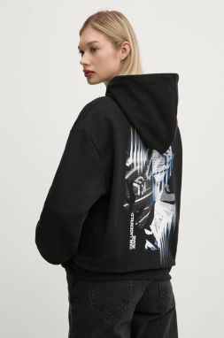 Bavlnená mikina Karl Lagerfeld Jeans dámska, čierna farba, s kapucňou, s potlačou, A1W20019