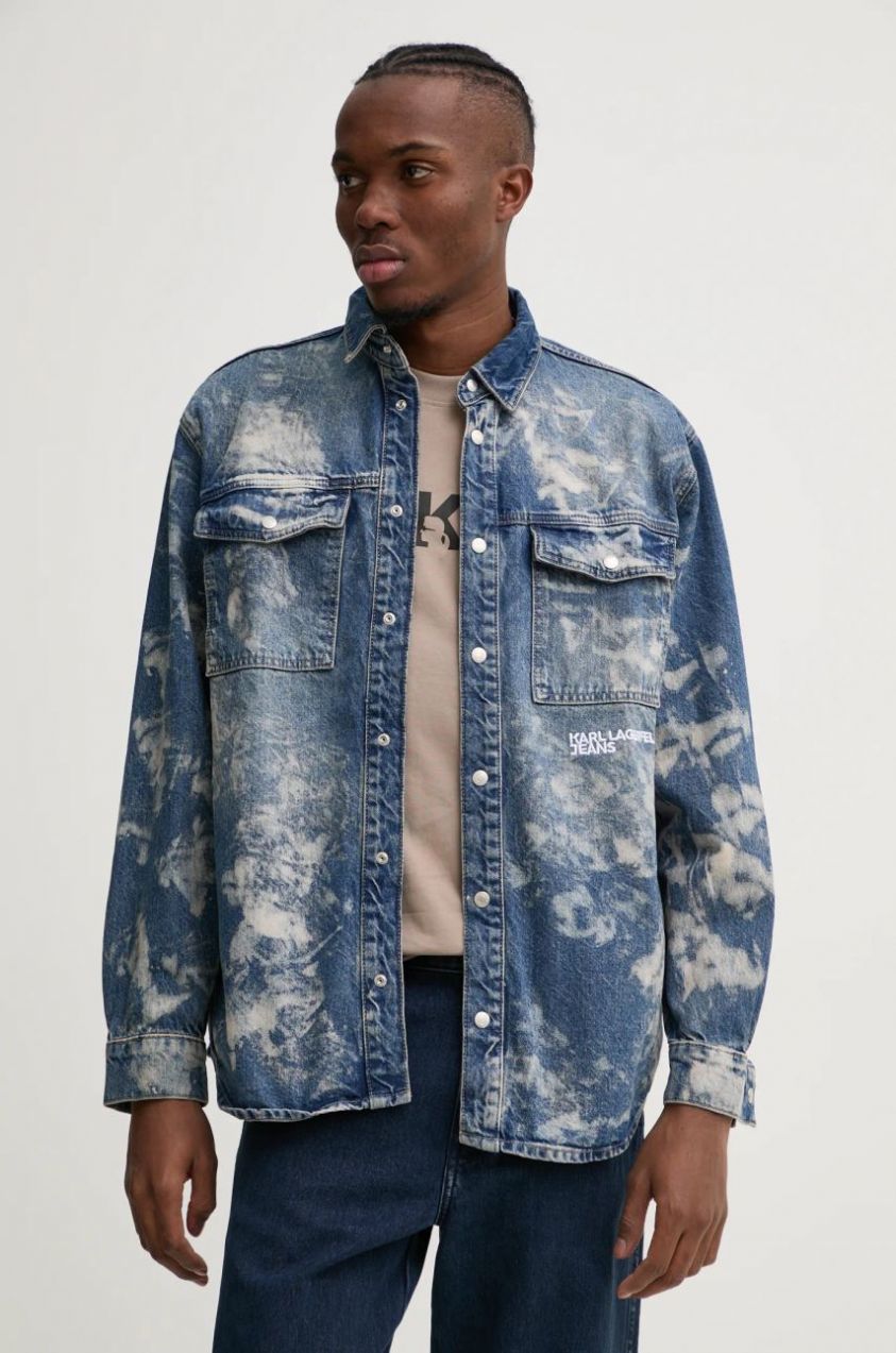 Rifľová košeľa Karl Lagerfeld Jeans pánska, voľný strih, s klasickým golierom, A1M16013