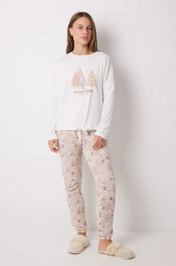 Bavlnené pyžamo women'secret DAILY TEDDY béžová farba, bavlnené, 3598076