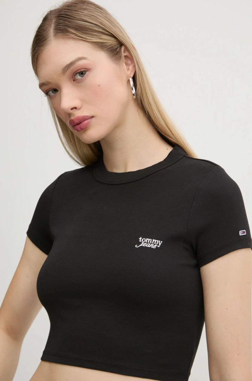 Tričko Tommy Jeans dámske, čierna farba, DW0DW19458
