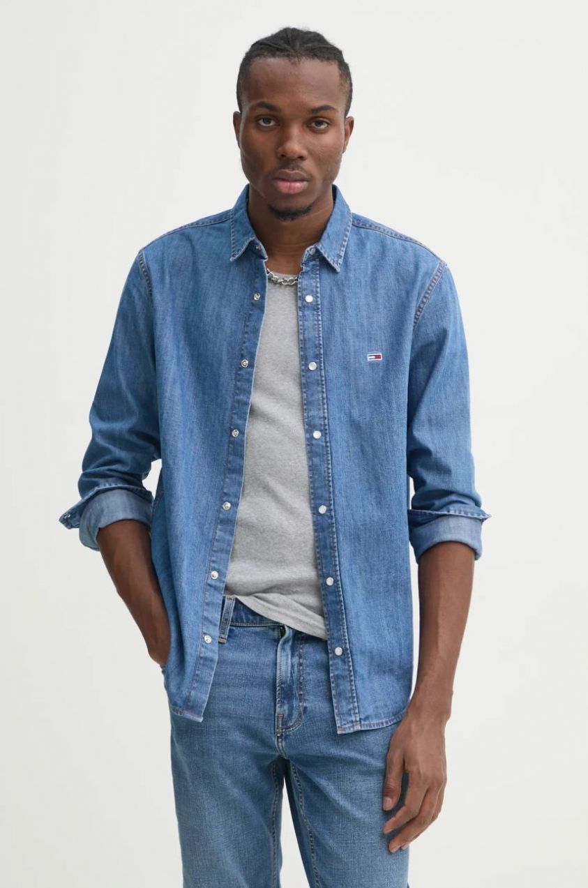 Rifľová košeľa Tommy Jeans pánska, regular, s klasickým golierom, DM0DM21102
