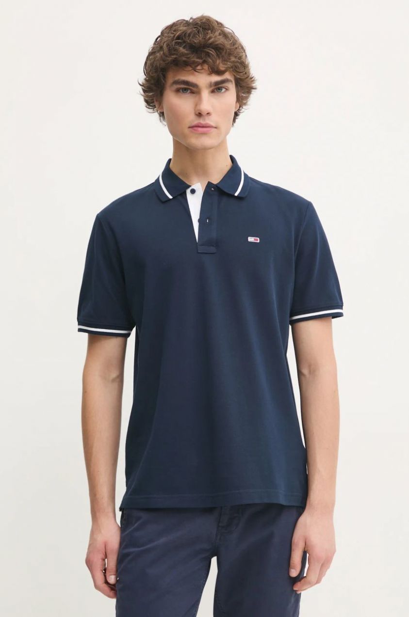 Bavlnené polo tričko Tommy Jeans tmavomodrá farba, jednofarebné, DM0DM20745