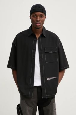 Košeľa Karl Lagerfeld Jeans pánska, čierna farba, voľný strih, s klasickým golierom, A1M16016