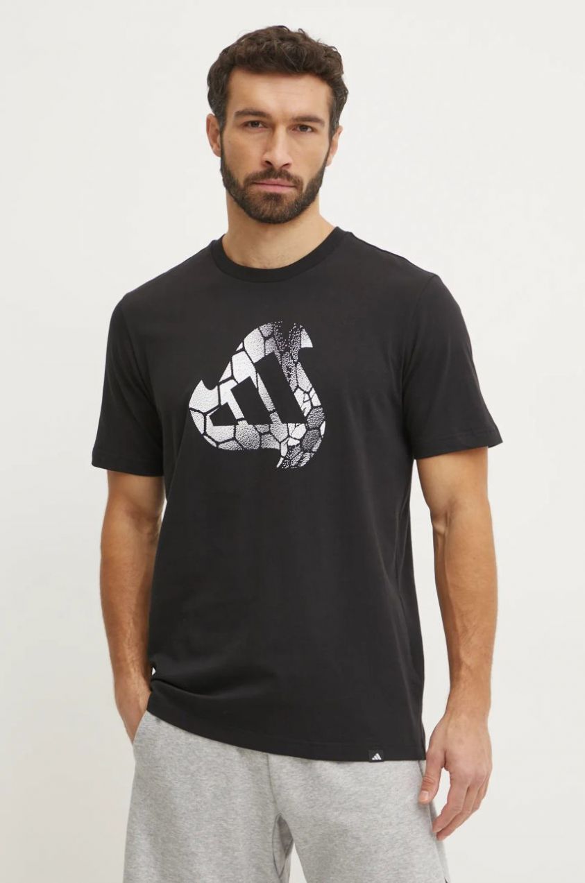 Bavlnené tričko adidas M C HOT Q1 TEE pánske, čierna farba, s potlačou, JI6787