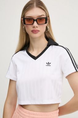 Tričko adidas Originals V-NECK POLO dámske, biela farba, JD2608