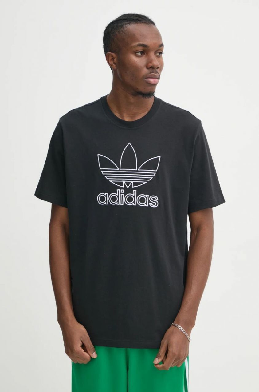 Bavlnené tričko adidas Originals OUTL TREF TEE pánske, čierna farba, s nášivkou, JP1088