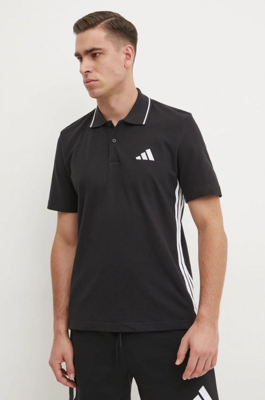 Bavlnené polo tričko adidas Essentials čierna farba, vzorované, JE6380