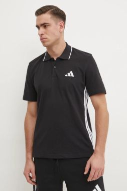 Bavlnené polo tričko adidas Essentials čierna farba, vzorované, JE6380