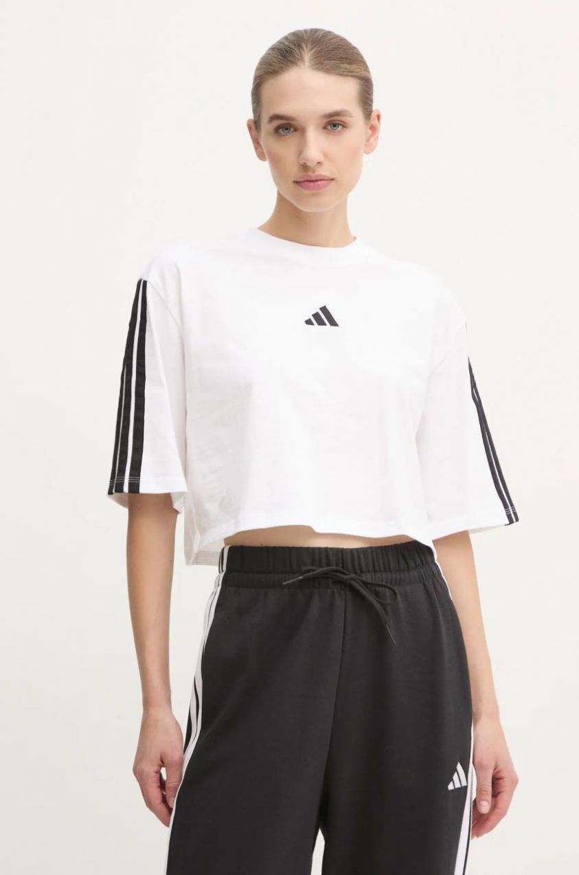 Bavlnené tričko adidas Essentials dámske, biela farba, JD4999