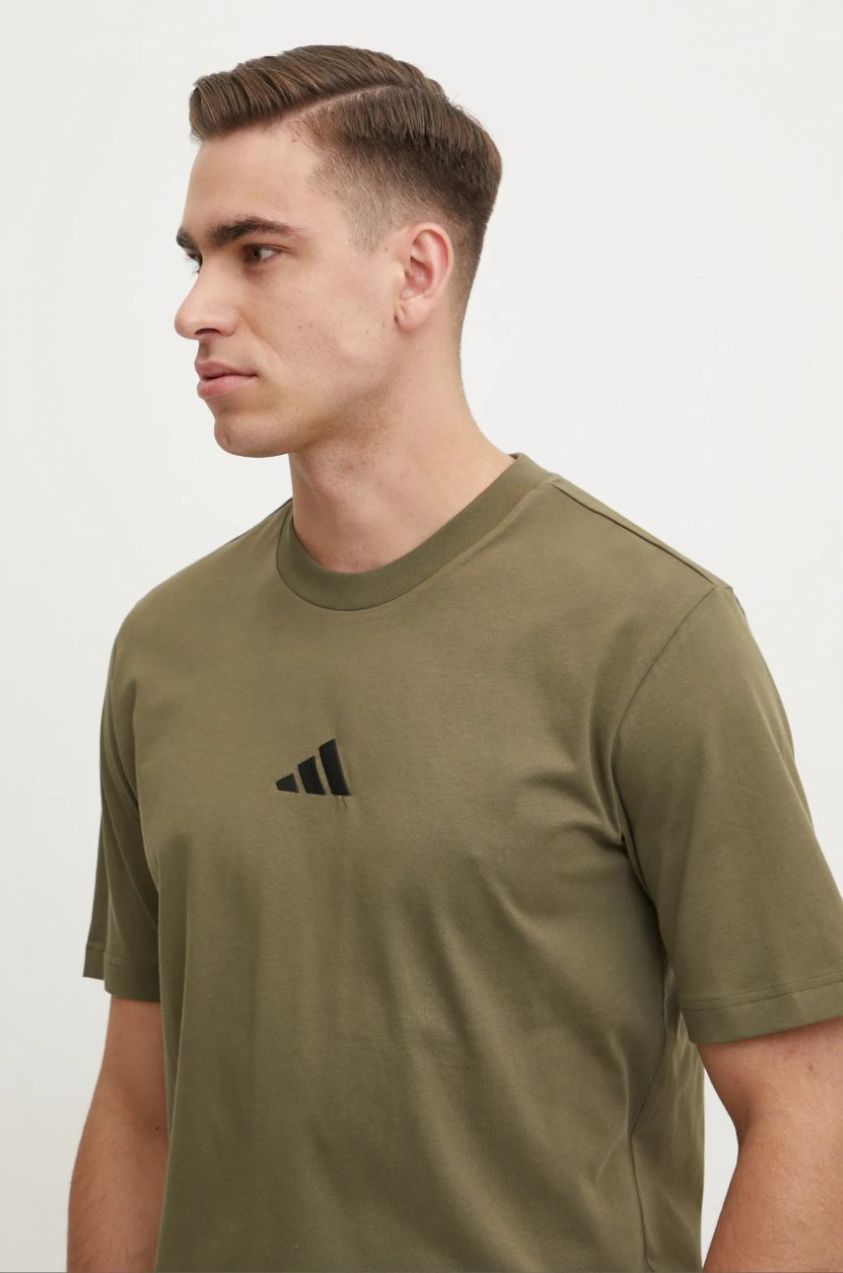 Bavlnené tričko adidas Essential pánske, zelená farba, jednofarebné, JF1097