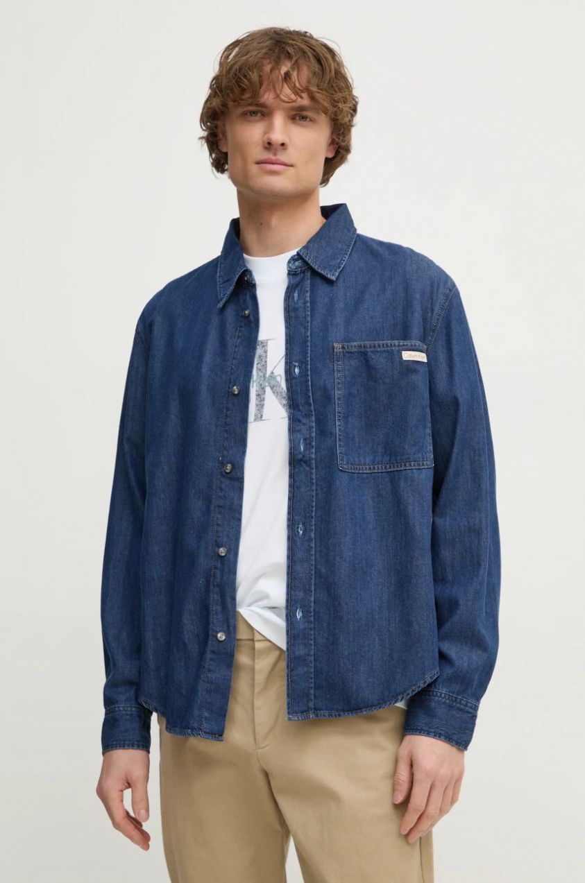 Rifľová košeľa Calvin Klein Jeans pánska, regular, s klasickým golierom, J30J327022